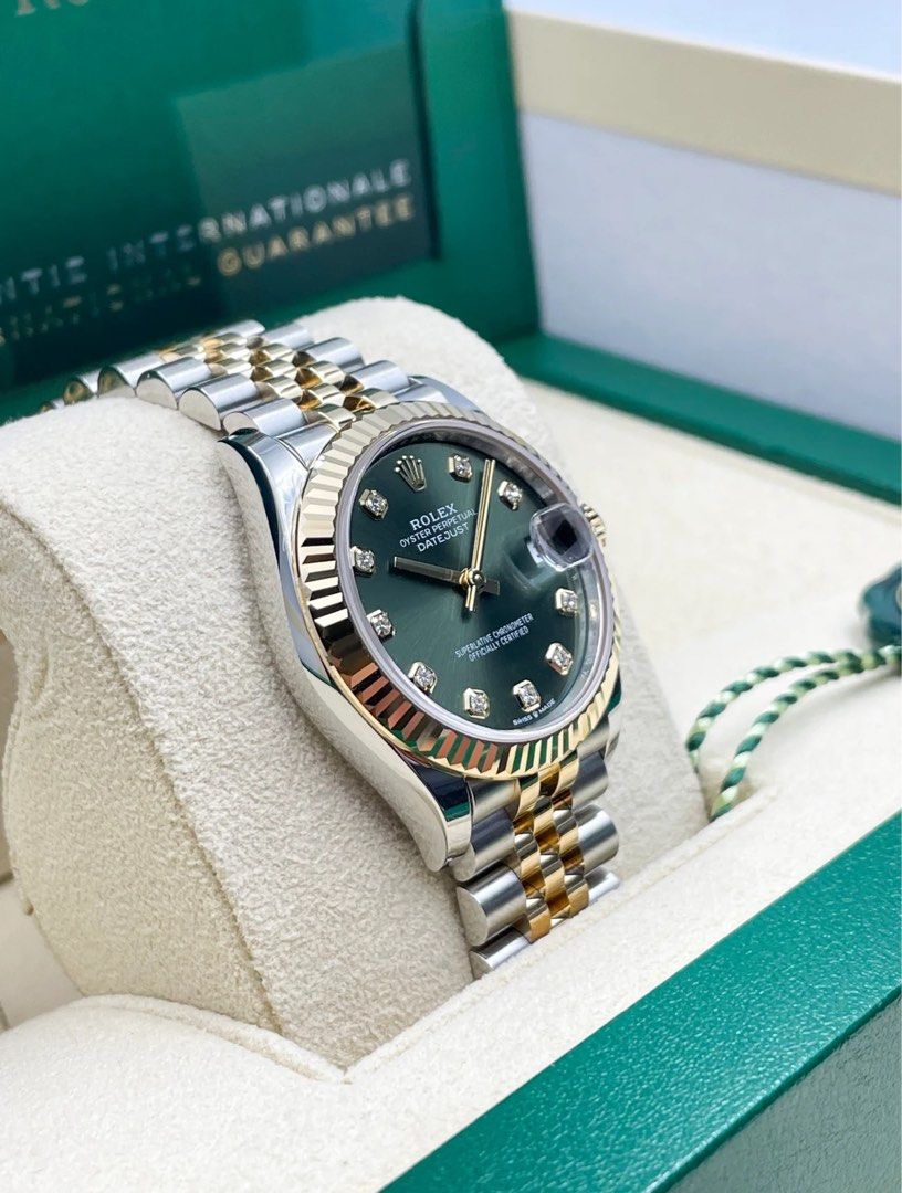 Rolex DateJust 31mm Green 10 Diamond Steel Rolesor Jubilee Luxury