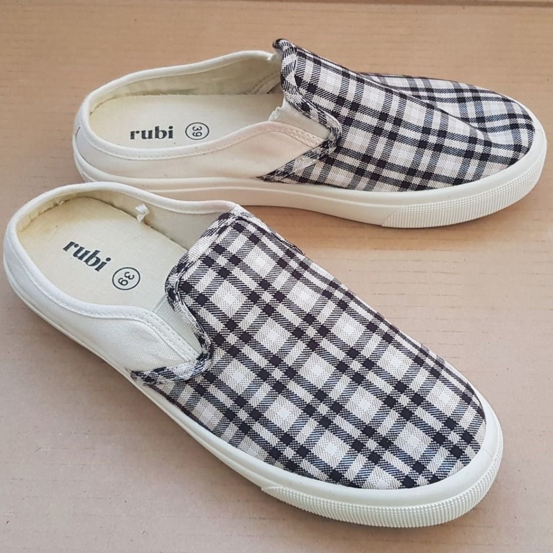 RUBI Designer Loafers Slip on shoes EU 39 US 8 Sliders Tartan Design Original Footwear Walk in Style Air Cooled Limited Edition Yuppie