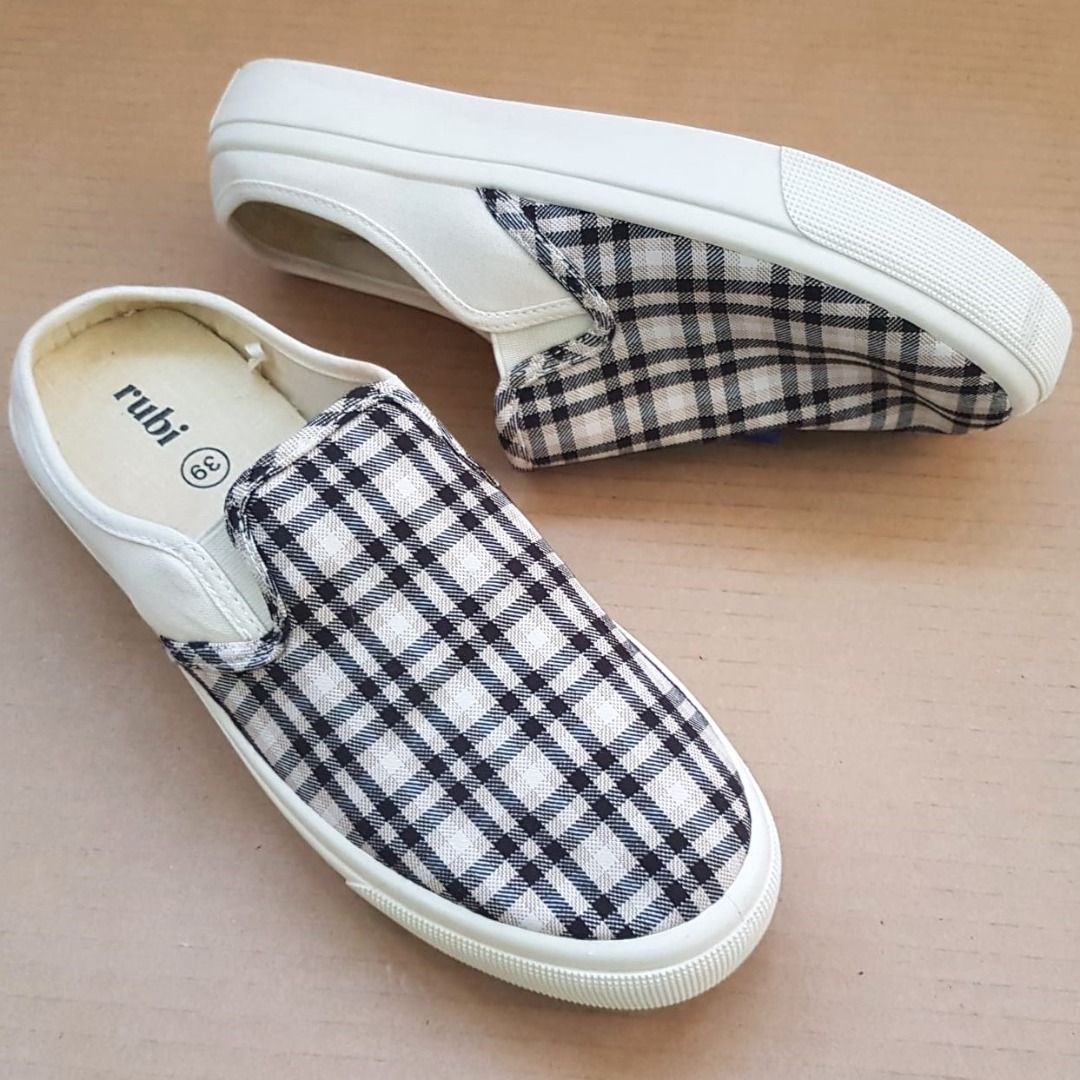 RUBI Designer Loafers Slip on shoes EU 39 US 8 Sliders Tartan Design Original Footwear Walk in Style Air Cooled Limited Edition Yuppie