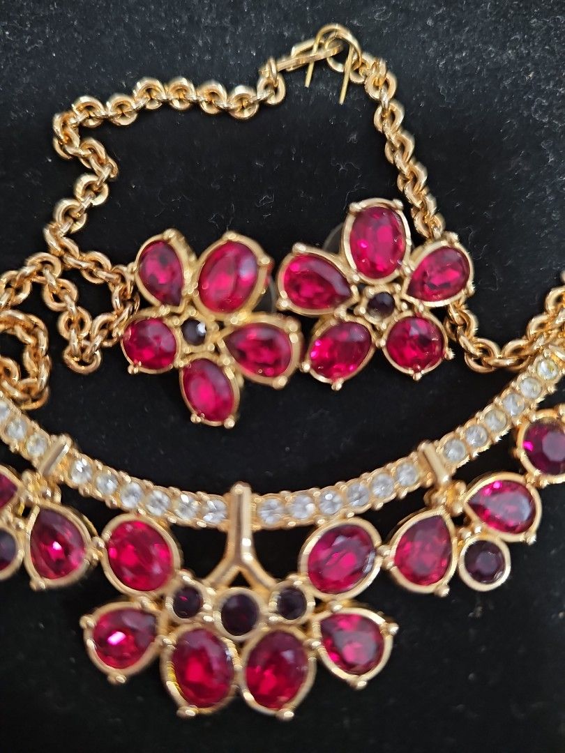 Gold ruby necklace clearance and earring set