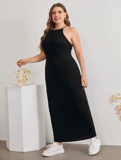 Shein plus size belted flowing satin dress, Women's Fashion, Dresses &  Sets, Evening Dresses & Gowns on Carousell