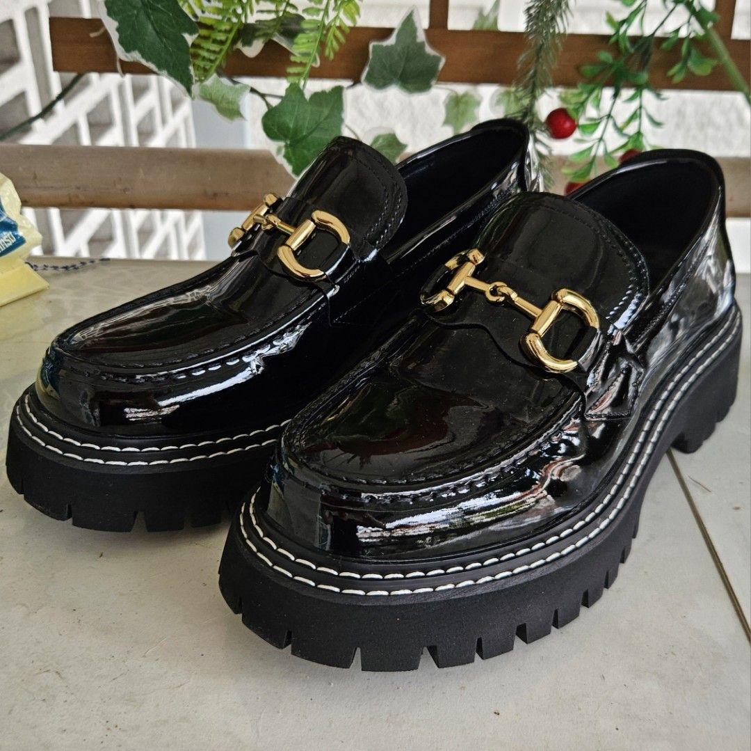 Chunky black sales patent loafers