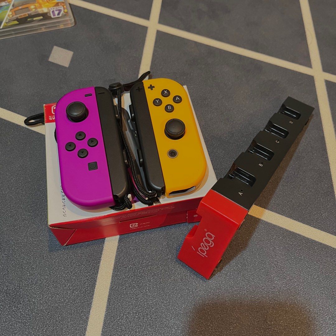 Switch灰(電力加強版)+Joy-con紫橘+128Gb SD卡等配件, 電玩遊戲, 電子