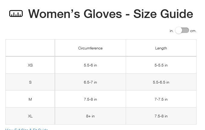 The north face glove size chart online
