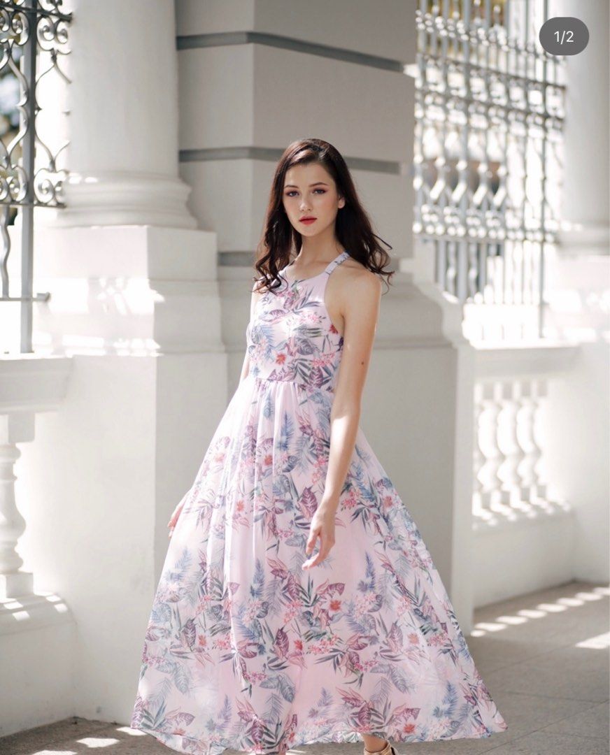 Halston pink dress online