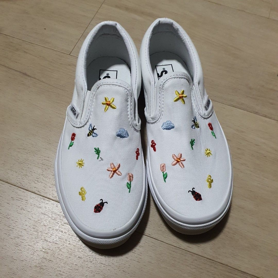 White slip on vans sale painted