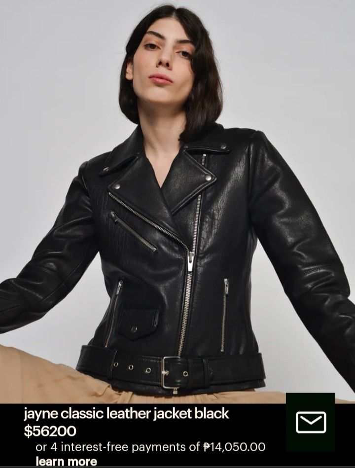 Veda Jayne black classic moto leather jacket Women s Fashion