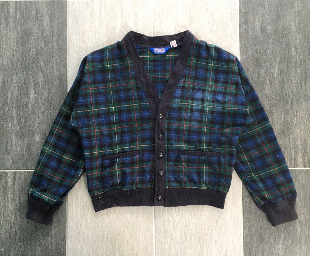 Vintage Pendleton Plaid Wool Cardigan Jacket Men s Fashion Coats