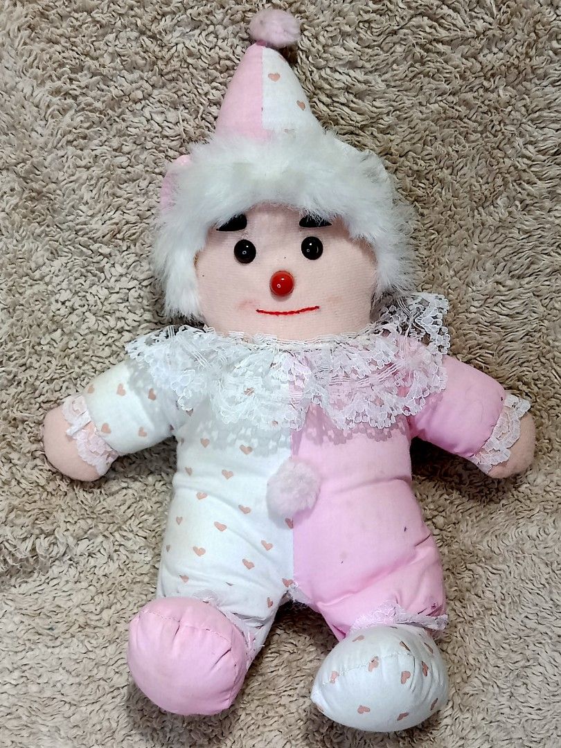 VINTAGE PINK WHITE CLOWN PLUSH DOLL Hobbies Toys Toys