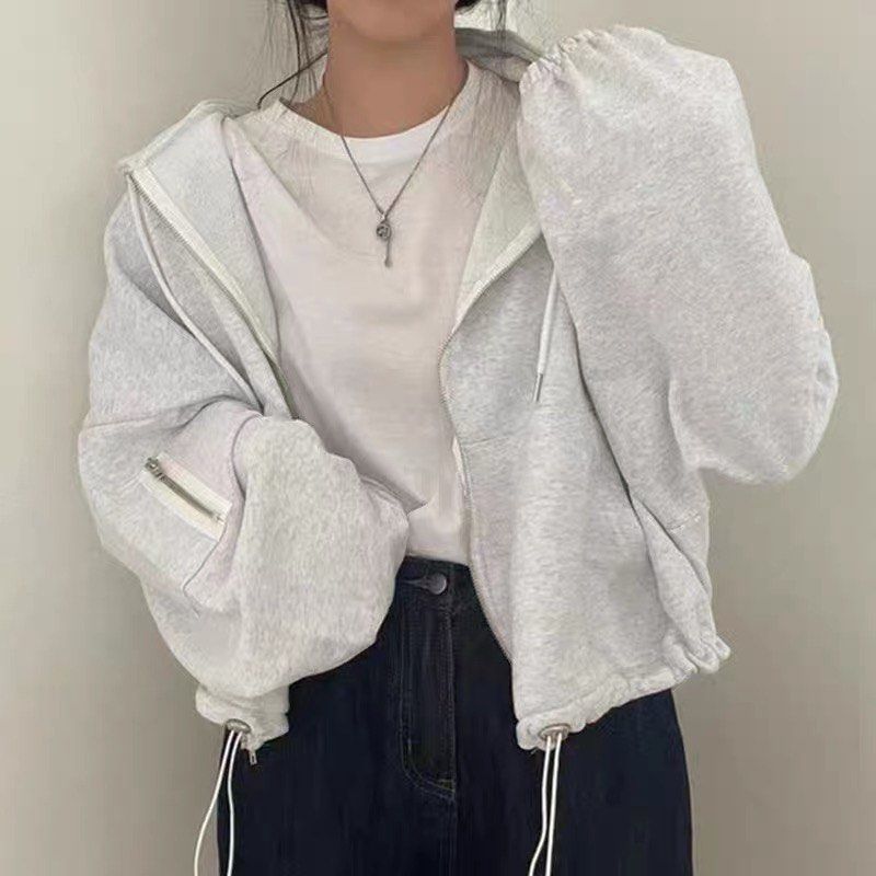 White Grey Hoodie Jacket