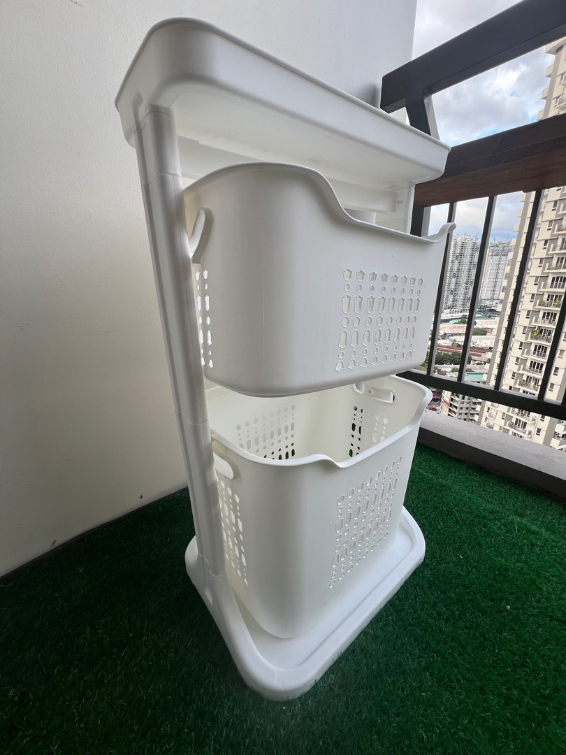 White Laundry Basket with Separator for Light, Colored, and Laundry