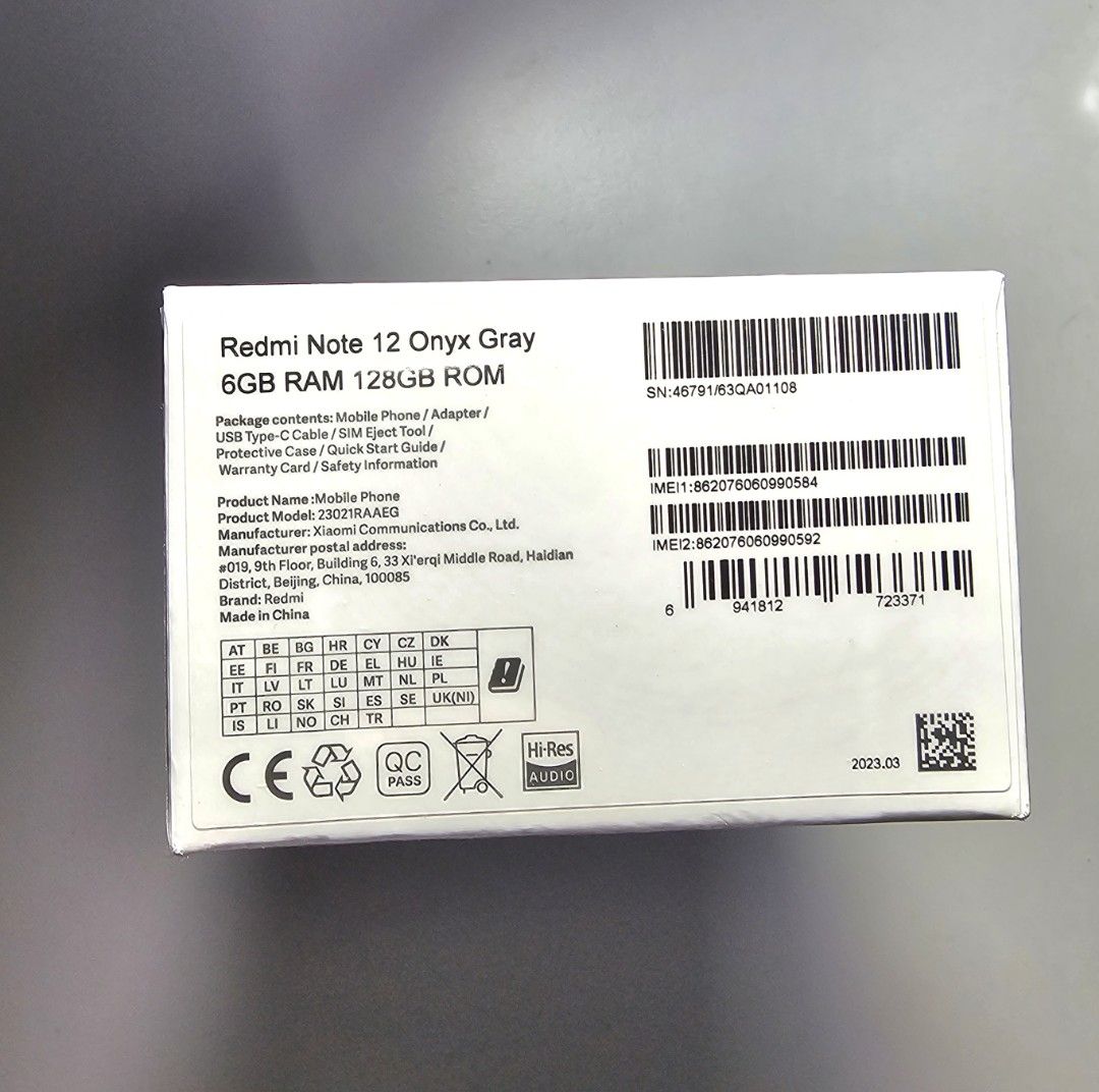 XIAOMI REDMI NOTE 12 (Onyx Gray, 128 GB) (Category: Xiaomi) located in Manila. Submitted by c.reyes96 (Listing ID 1274698255, Image 3). Description: PRICE IS NEGOTIABLE, KINDLY SEND A MESSAGE RFS: won at a raffle. Product is assured to be brand new Body: 165.9x76.2x8.0mm, 188g; Gorilla Glass 3 front, plastic back and frame; IP53, dust and splash resistant. Display: 6.67" AMOLED, 120Hz, 1200 nits (peak), 1080x2400px resolution, 20:9 aspect ratio, 