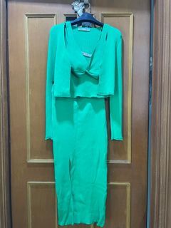 Zara Green Set - Cardigan, Bralette & Skirt