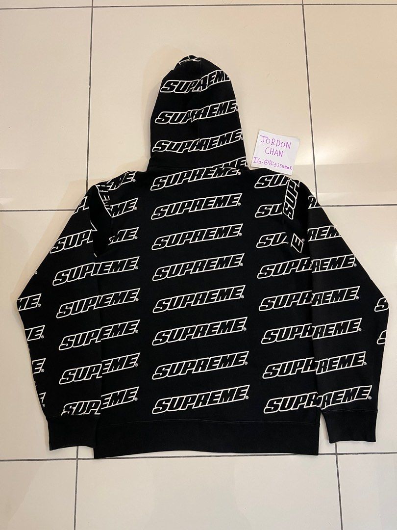 100% Legit] Supreme Repeat Zip Up Hooded Sweatshirt Black, Men's