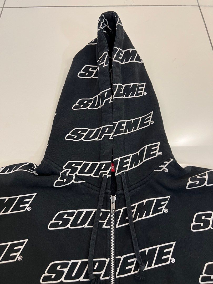 [100% Legit] Supreme Repeat Zip Up Hooded Sweatshirt Black