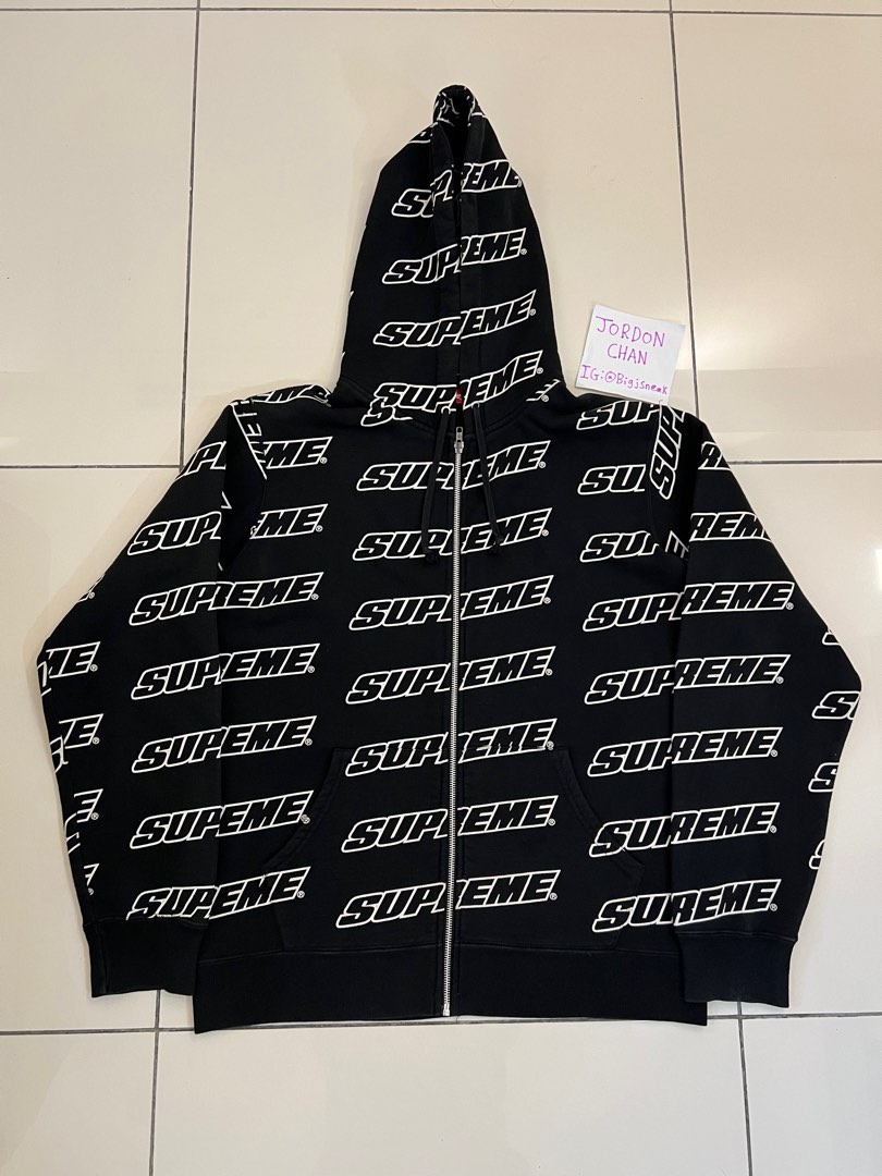 100 Legit Supreme Repeat Zip Up Hooded Sweatshirt Black Men s Fashion Tops Sets Hoodies on Carousell