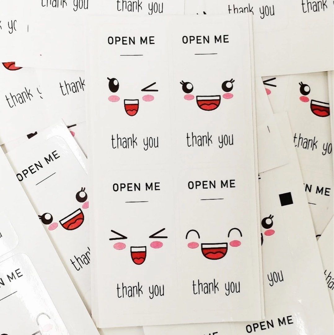 [$1 for 2 sheets] OPEN ME Cute Smiley Emoji Thank You Stickers, Hobbies ...