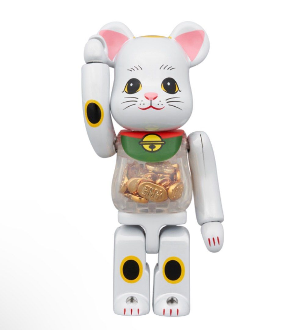 全新未開日版靚盒400% + 100% Bearbrick 小判金幣招財貓白2024 新春 