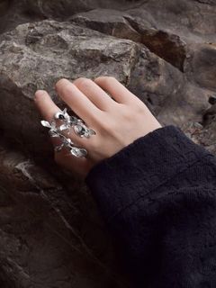 Chinese literary brand Dong Hei San Bai / D Hua Jie Cao s925 sterling silver original design minority open adjustable leaf ring gift63003943973377110
