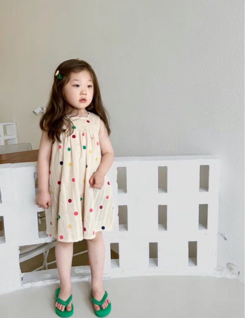 READY STOCK FREE SHIPPING Girls Polka Dots Cotton Dress Kids