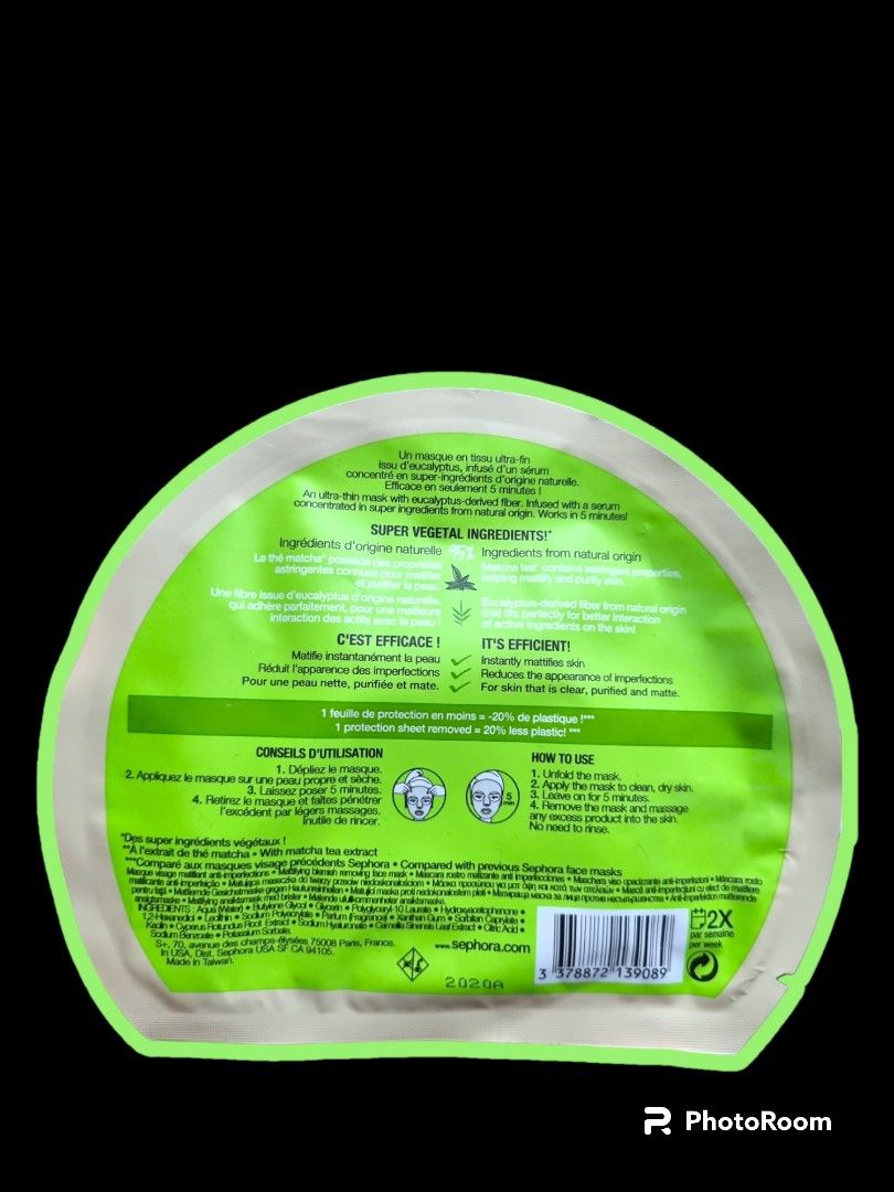 Authentic! Brand New! SEPHORA Matcha Tea Face Mask for Mattifying & Clarifying #2024declutter (Category: Face Care) located in Valenzuela. Submitted by allthingsbags (Listing ID 1274976098, Image 2). Description: I have 2 pcs, buy 2 for only 550php! Has mattifying & clarifying benefits! Bought from Sephora US..