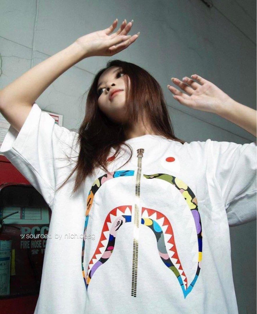 Bape multi camo shark tee discount