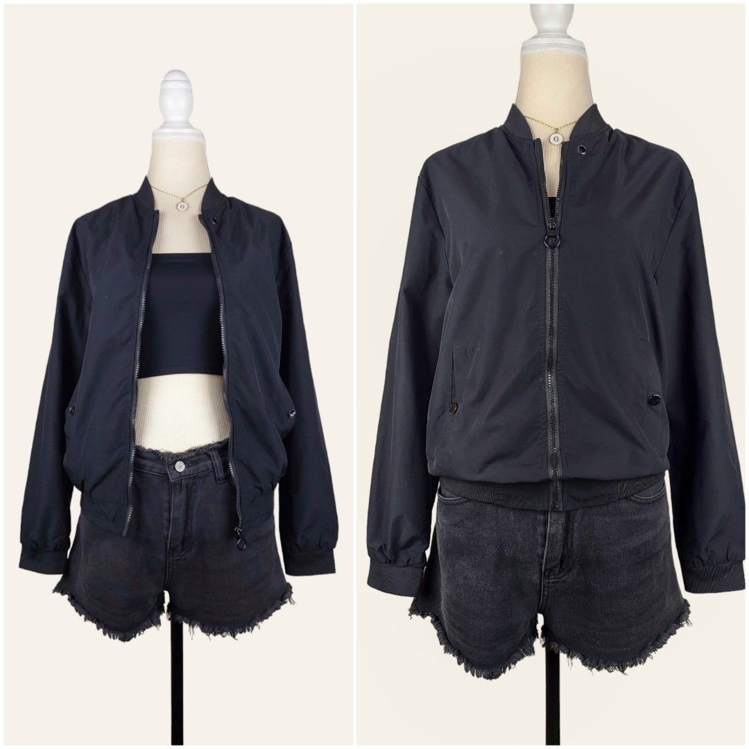 Black bomber jackets (Category: Coats, Jackets and Outerwear) located in Manila. Submitted by gabrinamnl (Listing ID 1275183372, Image 1). Description: Black Bomber Jacket ( FJ86 ) Fabric : Polyester Shoulder : 16 1/2 in Bust : 38 in Lenght :24 in Waist : 38 in Armhole : 20 in Medium/Semi L 300 PHP.