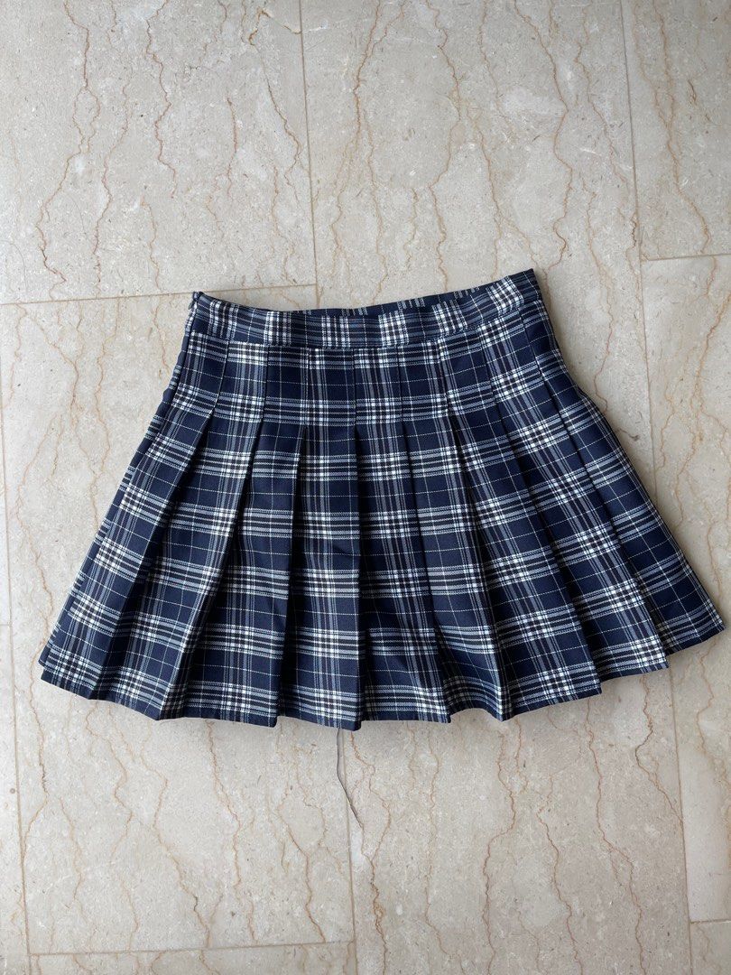Blue plaid 2025 high waisted skirt