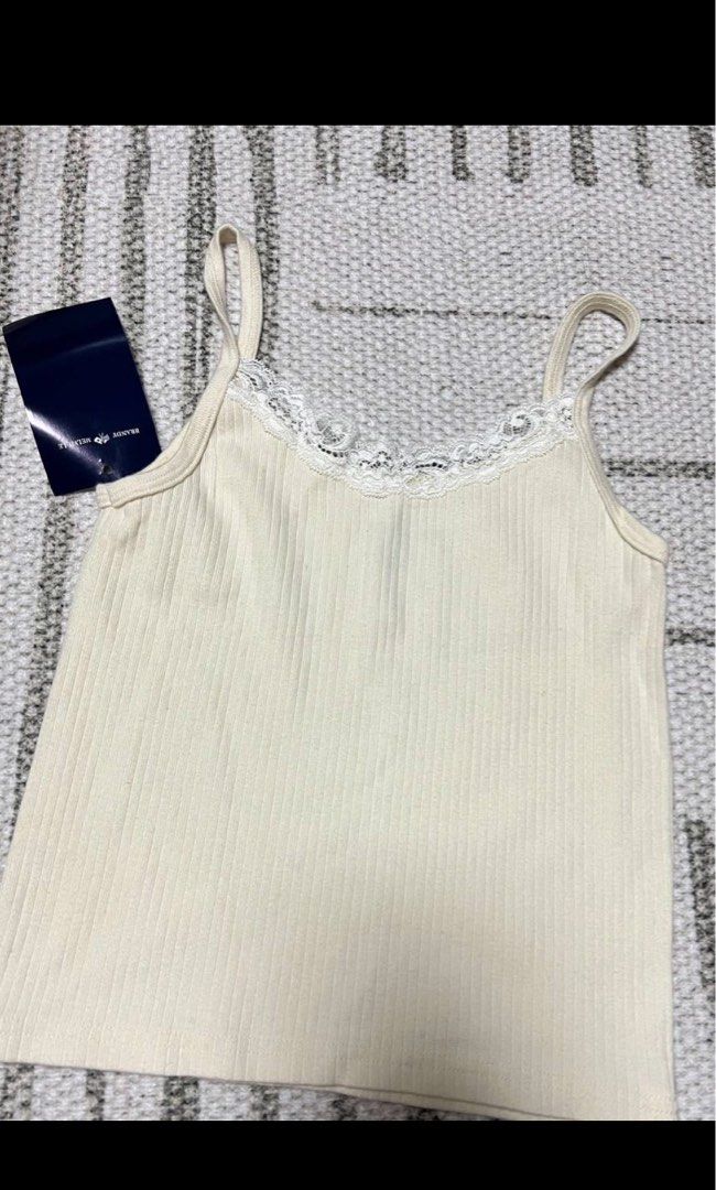 Brandy Melville, Tops, Brandy Melville White Ribbed Lace Trim Tank Top