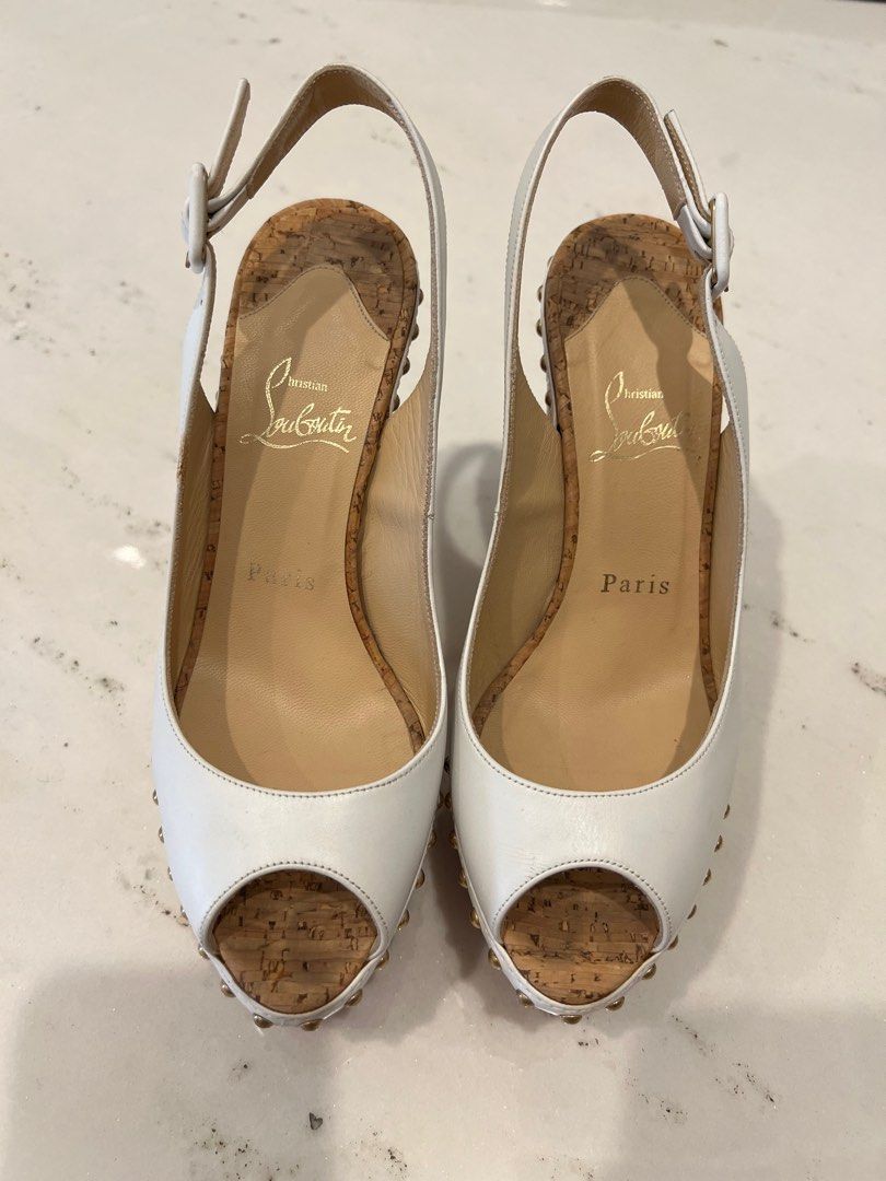 Christian Louboutin White Gold Wedges Barely used Luxury