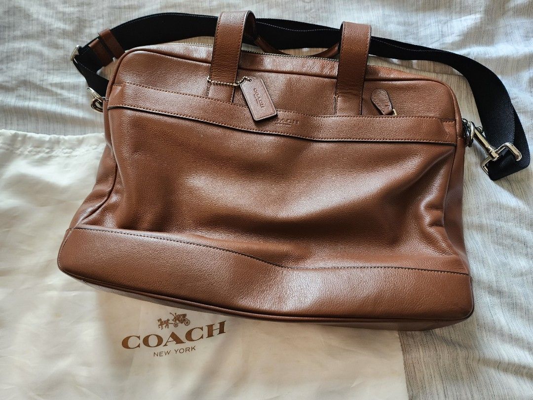 Coach Leather Slim Brief Briefcase Brown men women unisex laptop bag