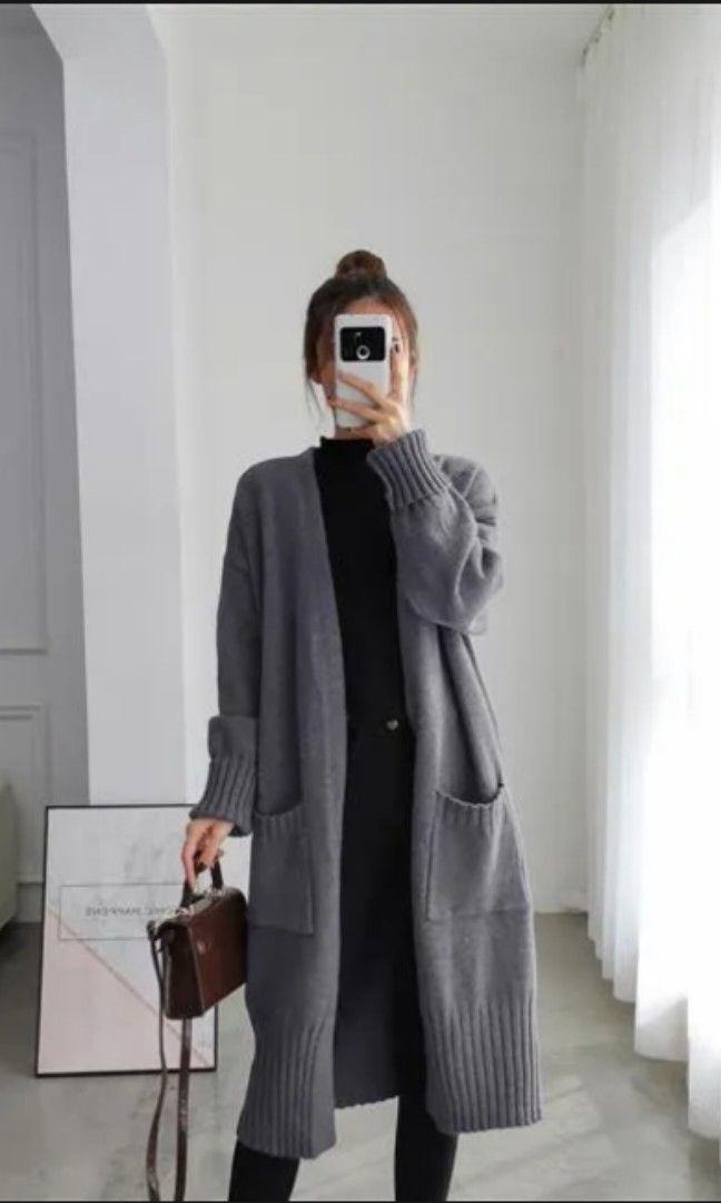 Dark Grey 2022 New Autumn Baggy Sweater Coat Korean Style