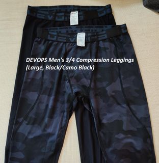 DEVOPS 2-Pack Men's 3/4 Compression Leggings (Large, Black/Camo
