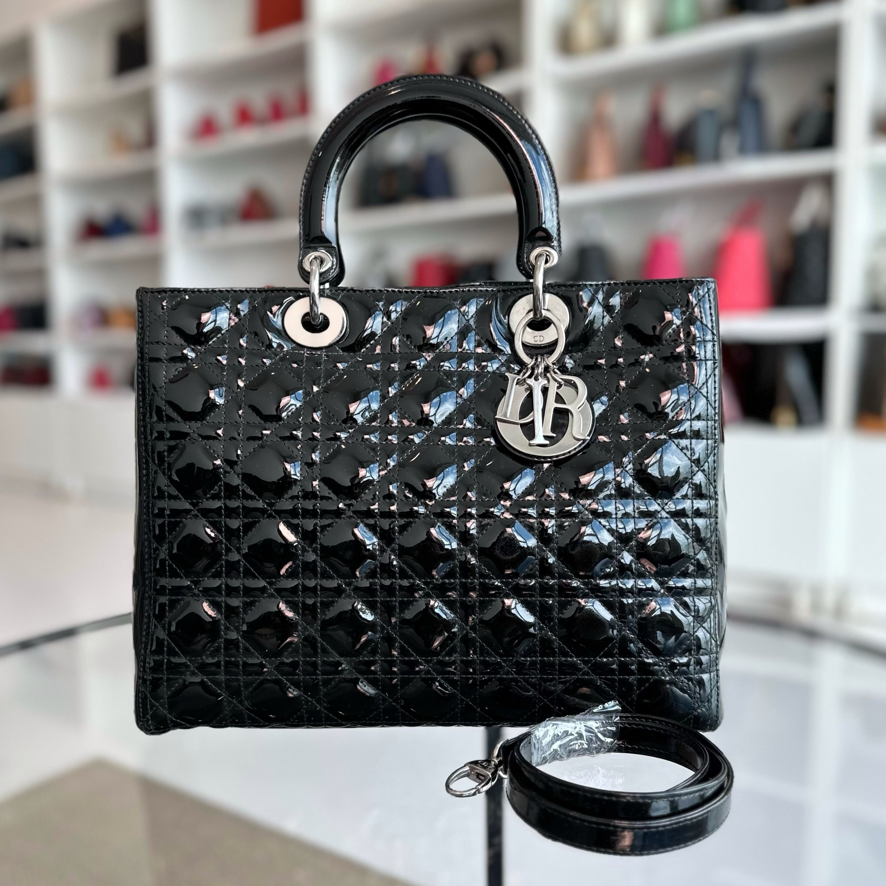 Patent leather top dior bag