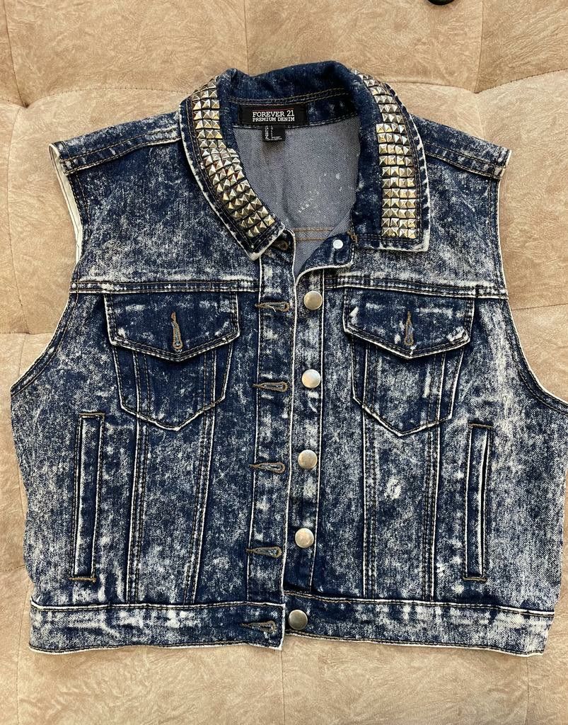 Sleeveless denim shop jacket forever 21