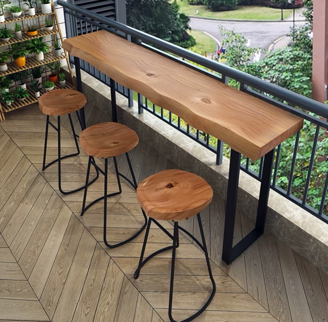 GRANDI Rustic Solid Wood Bar Table & Stools, Furniture & Home Living