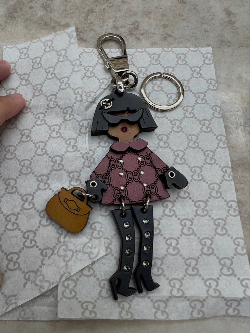 Gucci Woman Head to Toe Mascot Keychain Bag Charm Wood Metal