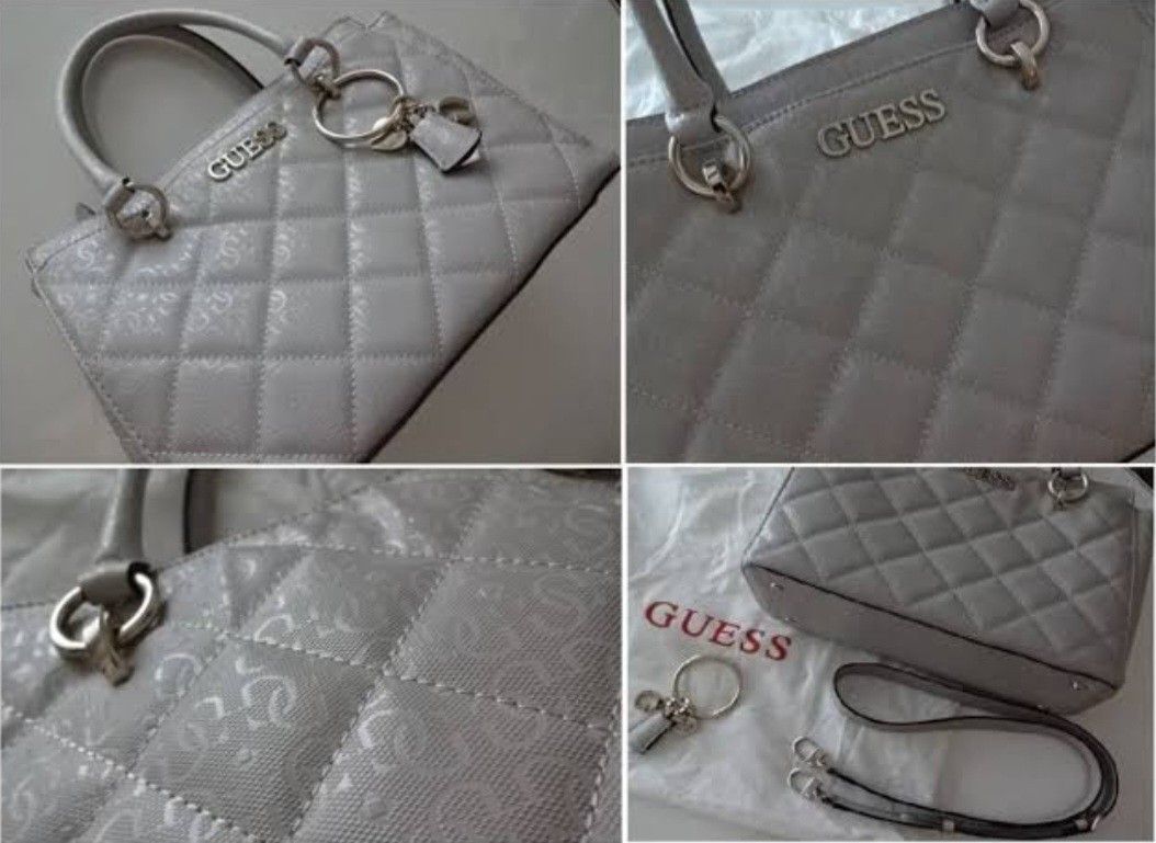 Guess 2-way handbag (Category: Luxury Bags & Wallets) located in San Juan City. Submitted by blesi (Listing ID 1275040522, Image 3). Description: Light Grey Quilted Handbag Perfect size enough to hold all the necessities with dust bag.