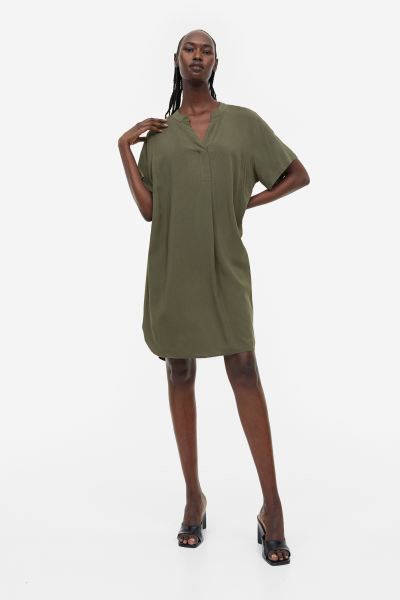 H and M Dark Khaki green tunic dress Women s Fashion Dresses
