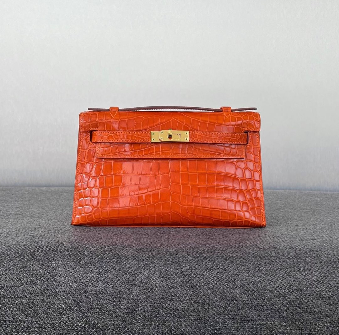 Hermes Kelly Pochette Orange Shiny Nilo Ghw Luxury Bags