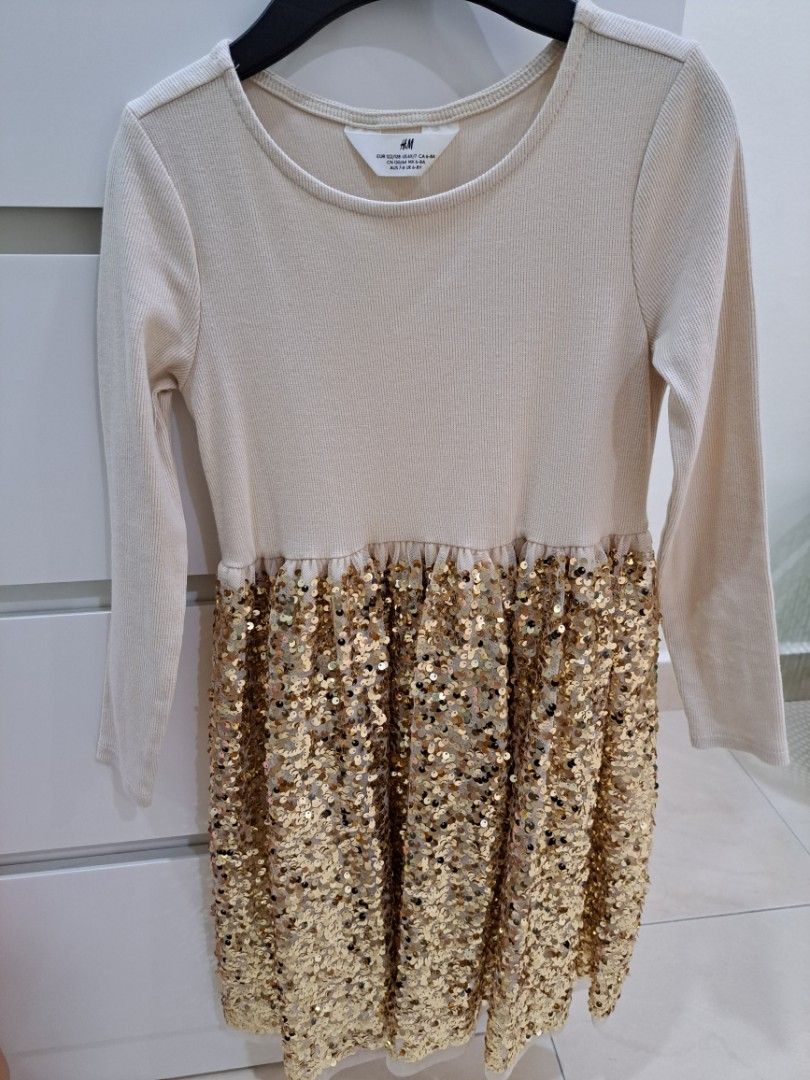 H&M Blink Golden Dress long sleeve Party wear outfit, Babies & Kids, Babies  & Kids Fashion on Carousell