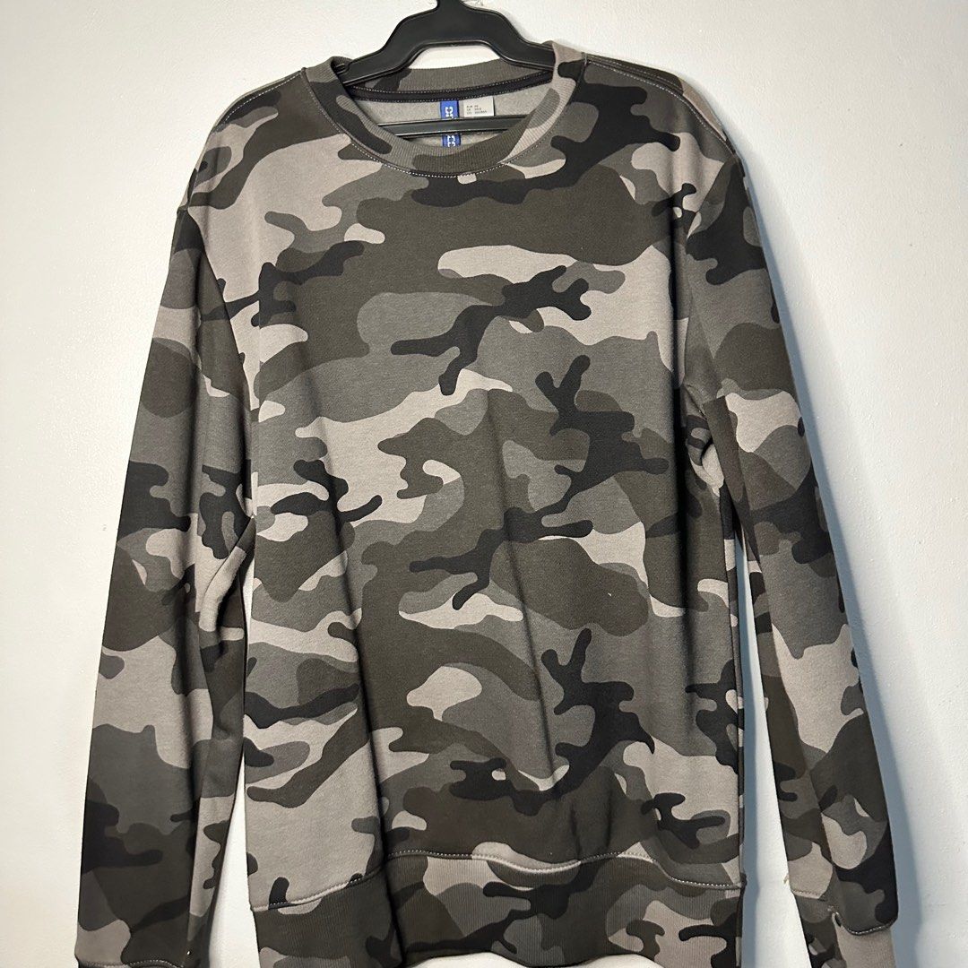 H M Divided Camouflage Sweater Shirt Men s Fashion Tops Sets Tshirts Polo Shirts on Carousell