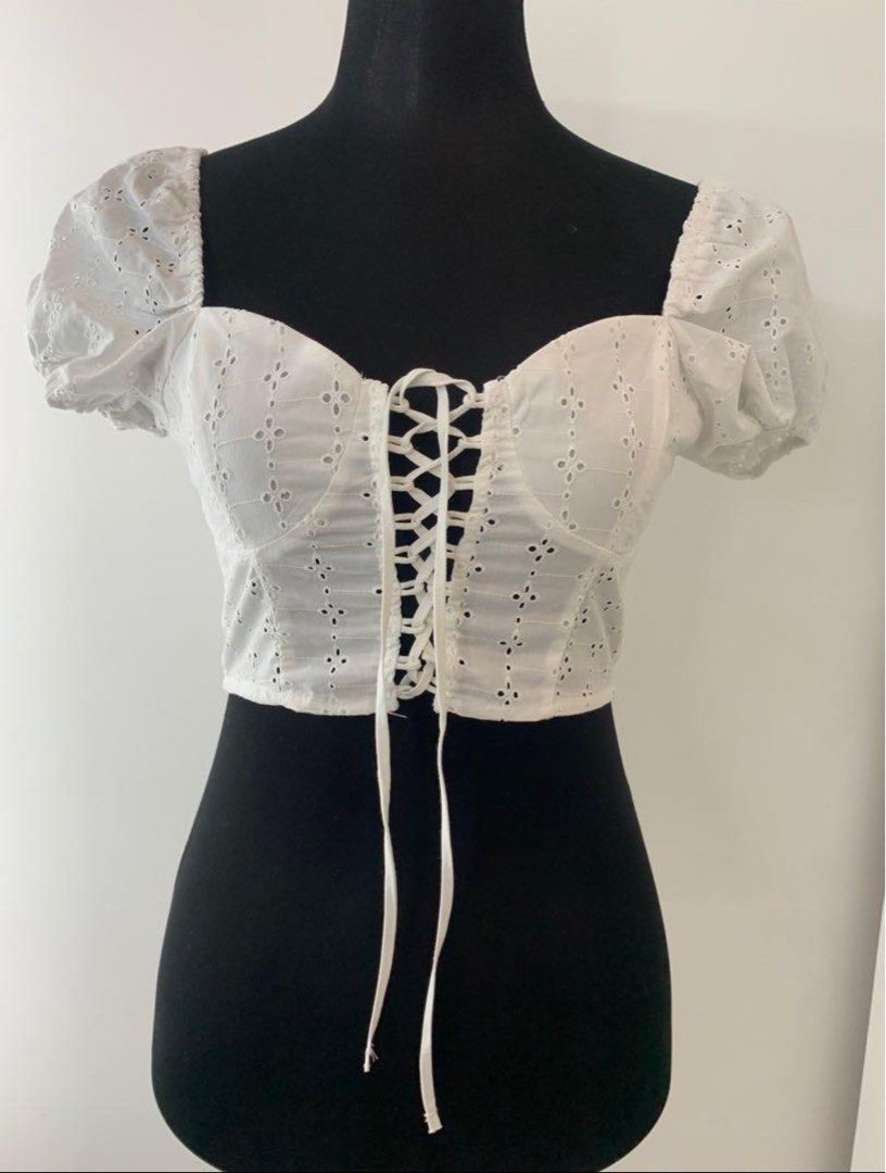 H M Lace Up Crop Top Women s Fashion Tops Blouses on Carousell