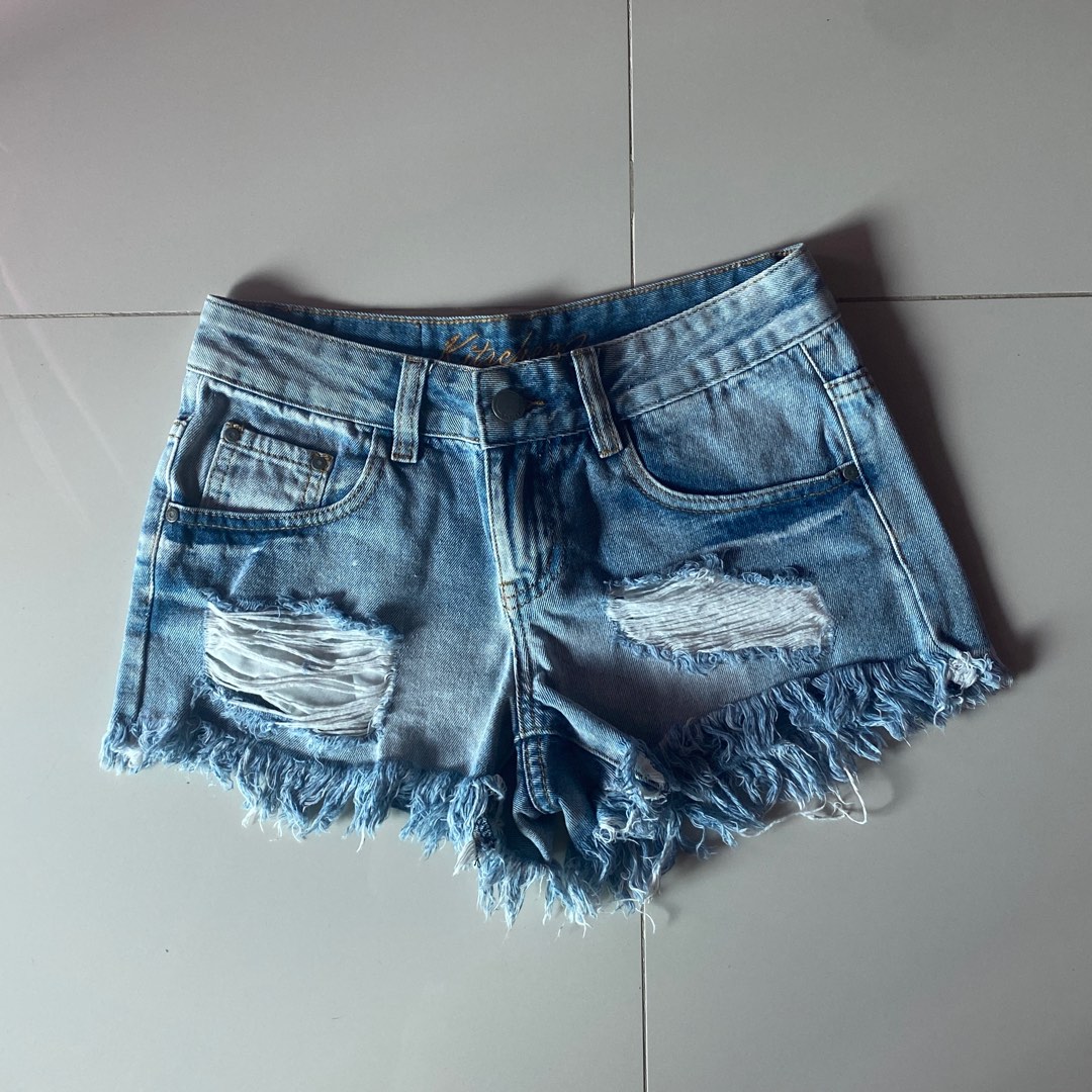 Ripped jean biker shorts online
