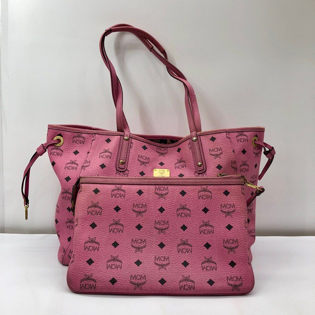 Pink mcm tote bag 2025