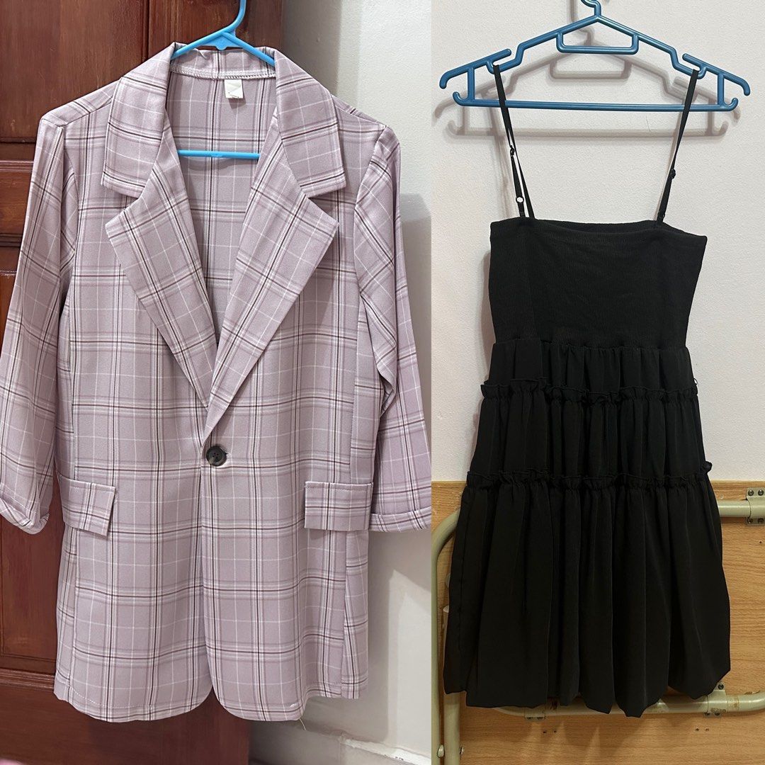 Mini Black Dress + Pink Checkered Jacket, Women's Fashion, Dresses & Sets,  Sets or Coordinates on Carousell