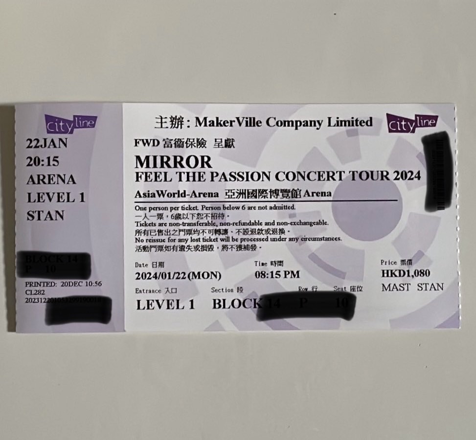 Mirror Feel the passion concert tour 2024, 門票＆禮券, 活動門票 Carousell