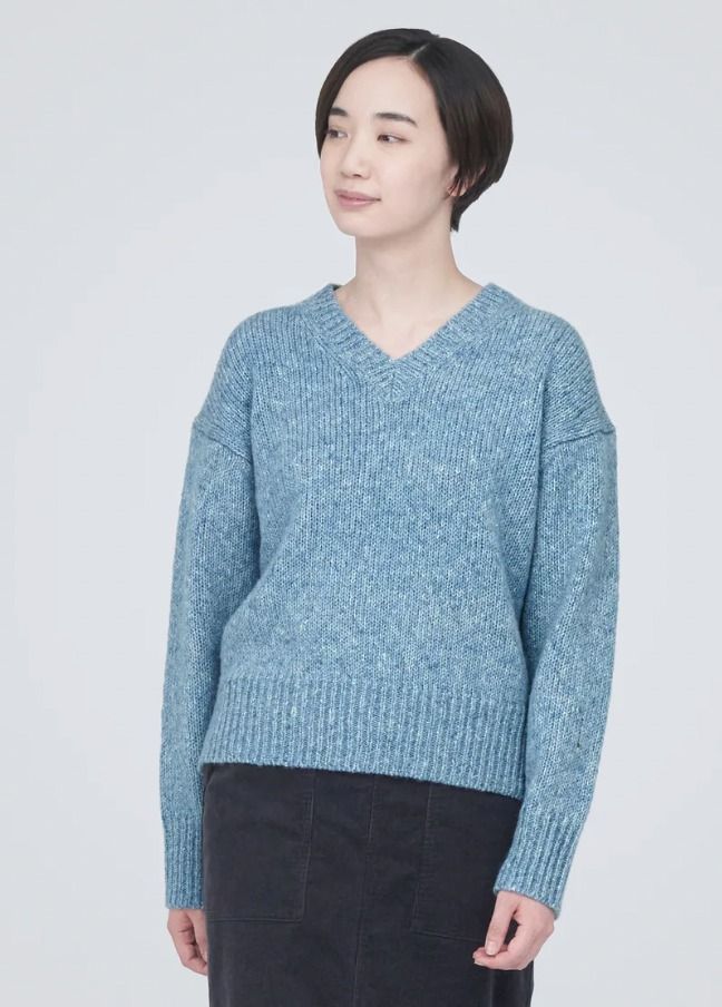 MUJI Japan Sweater Jumper Wool Yak Light Blue Vneck Size Medium Knit Knitted Women s Fashion Coats Jackets and Outerwear on Carousell