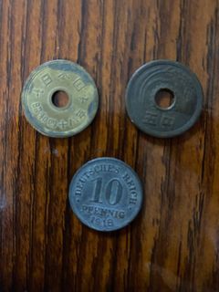 Old Vintage Vtg Antique Japanese Coin Japan 5 Yen Lucky Coin CH UNC  ( Year 48 )   Brass World Coin and Pfennig 1918 A Lack Coinage Zainende