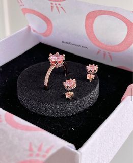 Pandora pink solitaire ring end earring set